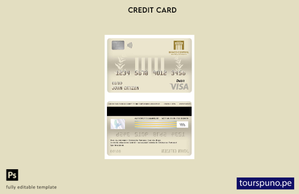 listo para imprimir plantilla de tarjeta de débito visa del Banco Central de Rep